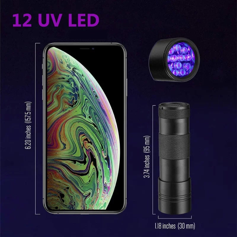 12/21/51 LED Protable UV Flashlight Black Light 395 NM Ultraviolet Torch Blacklight Detector for Dog Urine Pet Stain and Bed Bug