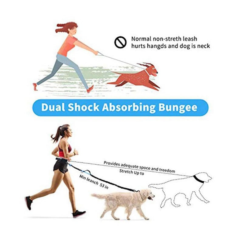 Hand Free Dog Running Leash With Zipper Pouch Running Leash Multi-functional Waist Bag Night Visible Reflective Dog Walking Rope