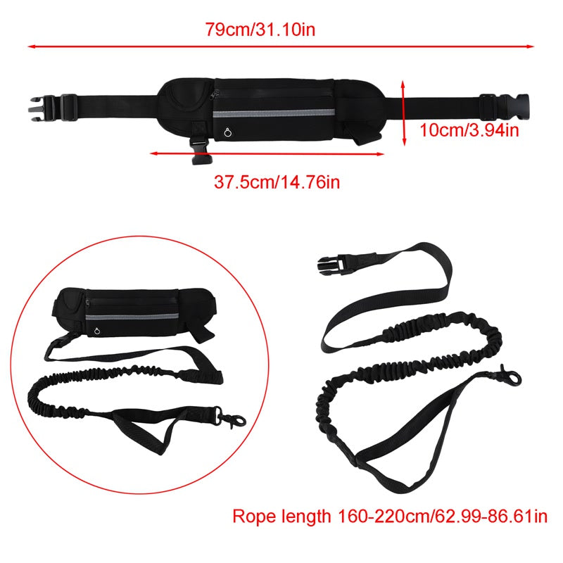 Hand Free Dog Running Leash With Zipper Pouch Running Leash Multi-functional Waist Bag Night Visible Reflective Dog Walking Rope